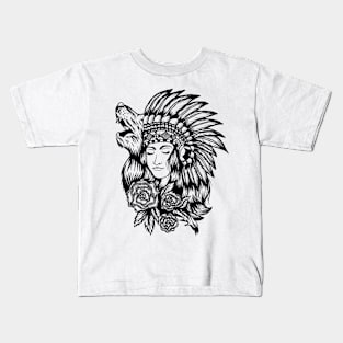 Native American (Injun) Wolf Girl Kids T-Shirt